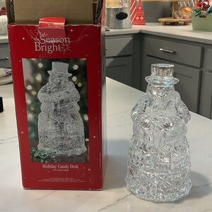 Elegant Crystal Snowman Candy Dish